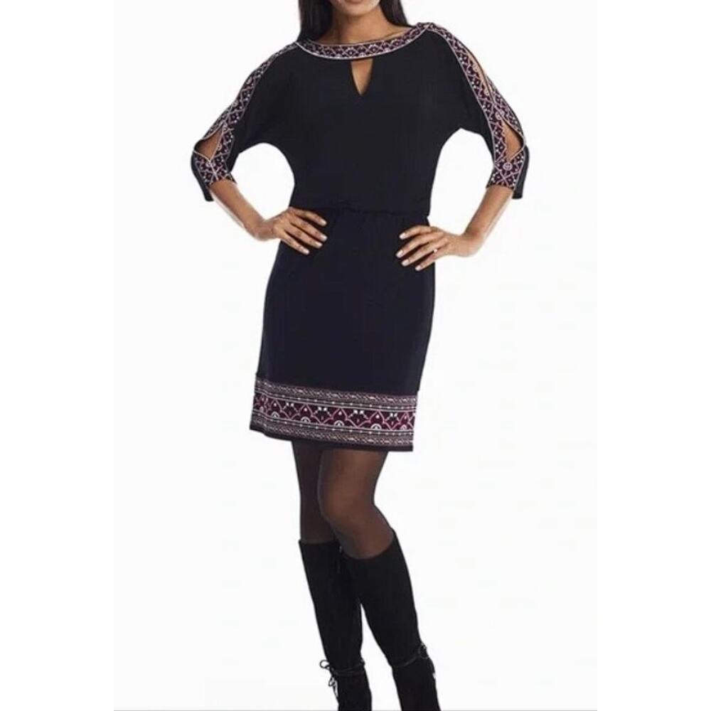 NWT White House Black Market Embroidered Blouson Dress- Size XXS